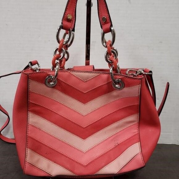 MICHAEL Michael Kors Cynthia North South Satchel Chevron Coral 2 way bag - Picture 2 of 8